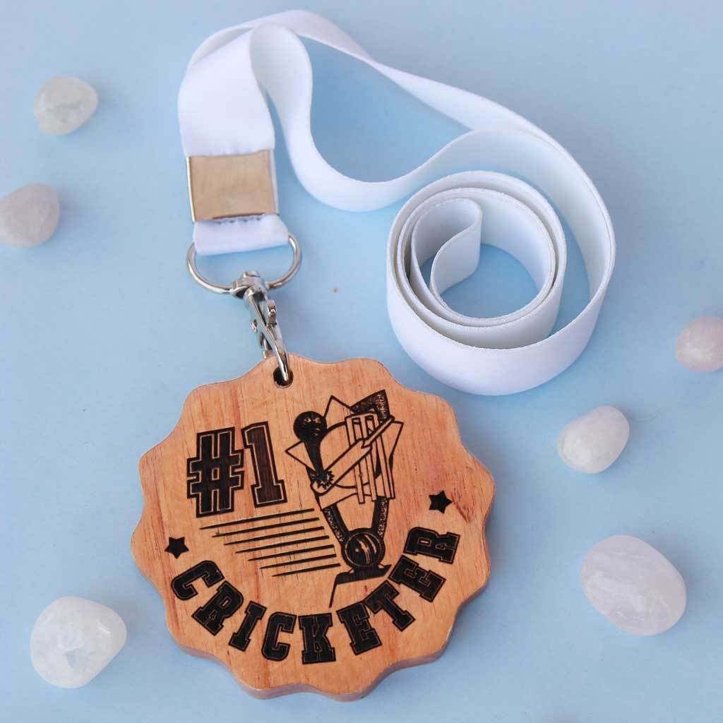 #1 Cricketer Wooden Medal