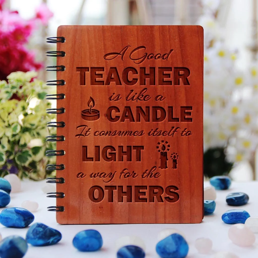 A Good Teacher Is Like A Candle - Personalized Wooden Notebook - Image 3