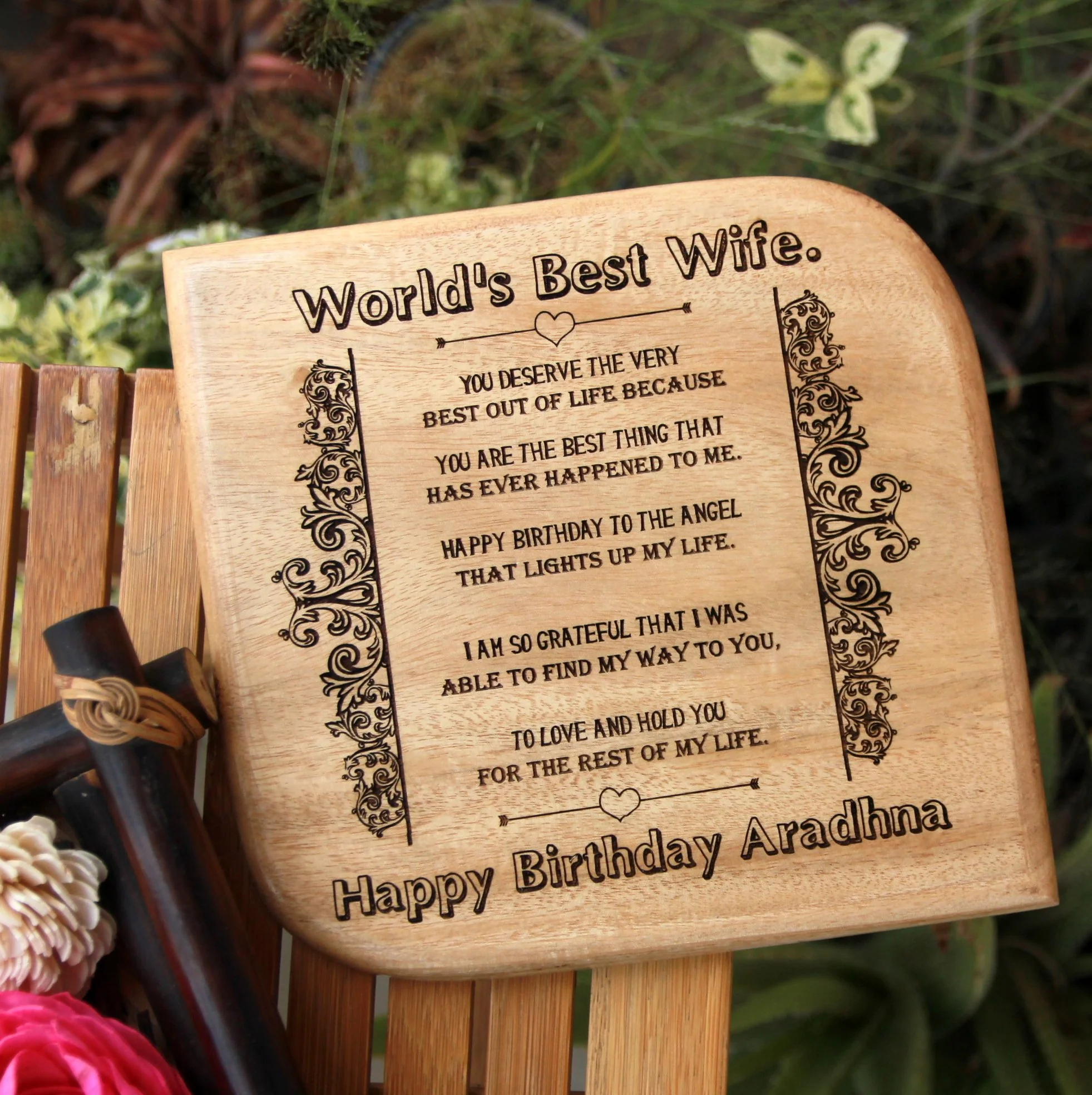 A Personalized Wooden Plaque For The World's Best Wife On Her Birthday