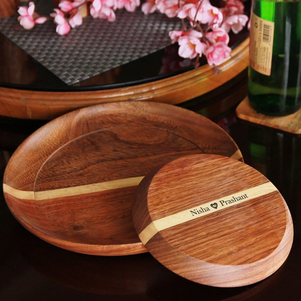 Teak Wood Dinner Plate & Quarter Plate Set | Premium Wood Serving Plate - Image 4