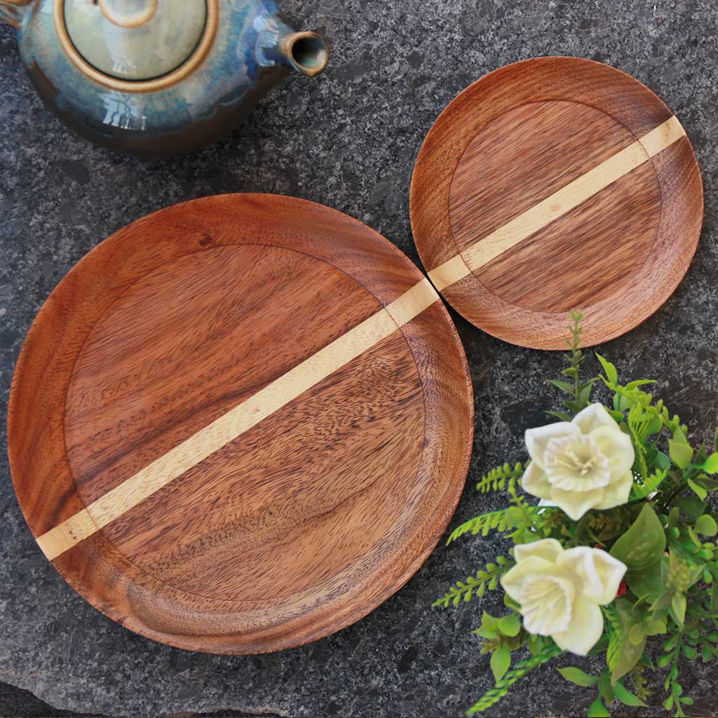 Teak Wood Dinner Plate & Quarter Plate Set | Premium Wood Serving Plate - Image 5