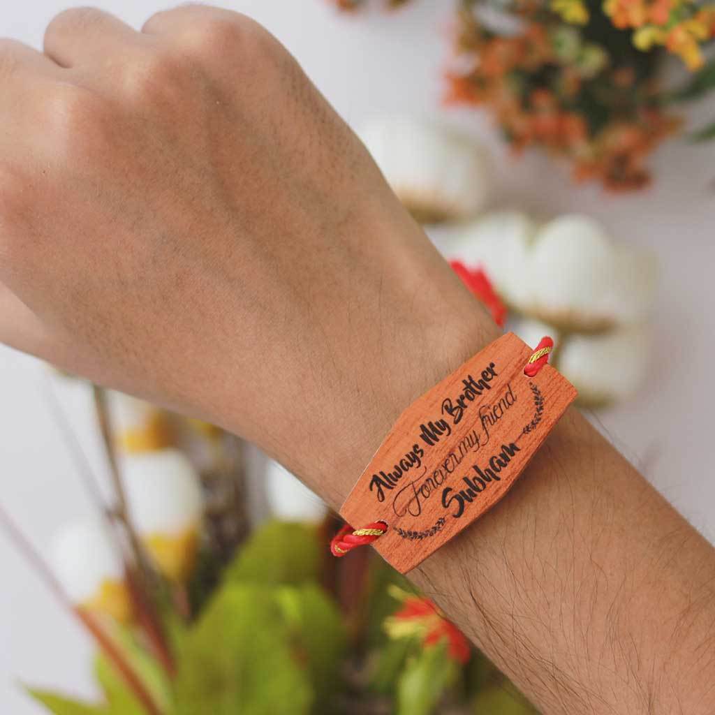 Always My Brother Forever My Friend - Personalised Wooden Rakhi & Greeting Card - Image 2