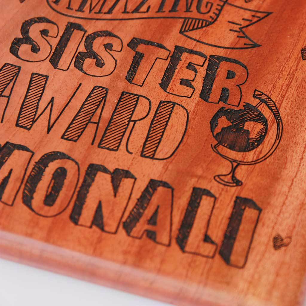 World's Most Amazing Sister Wooden Award Plaque - Image 3