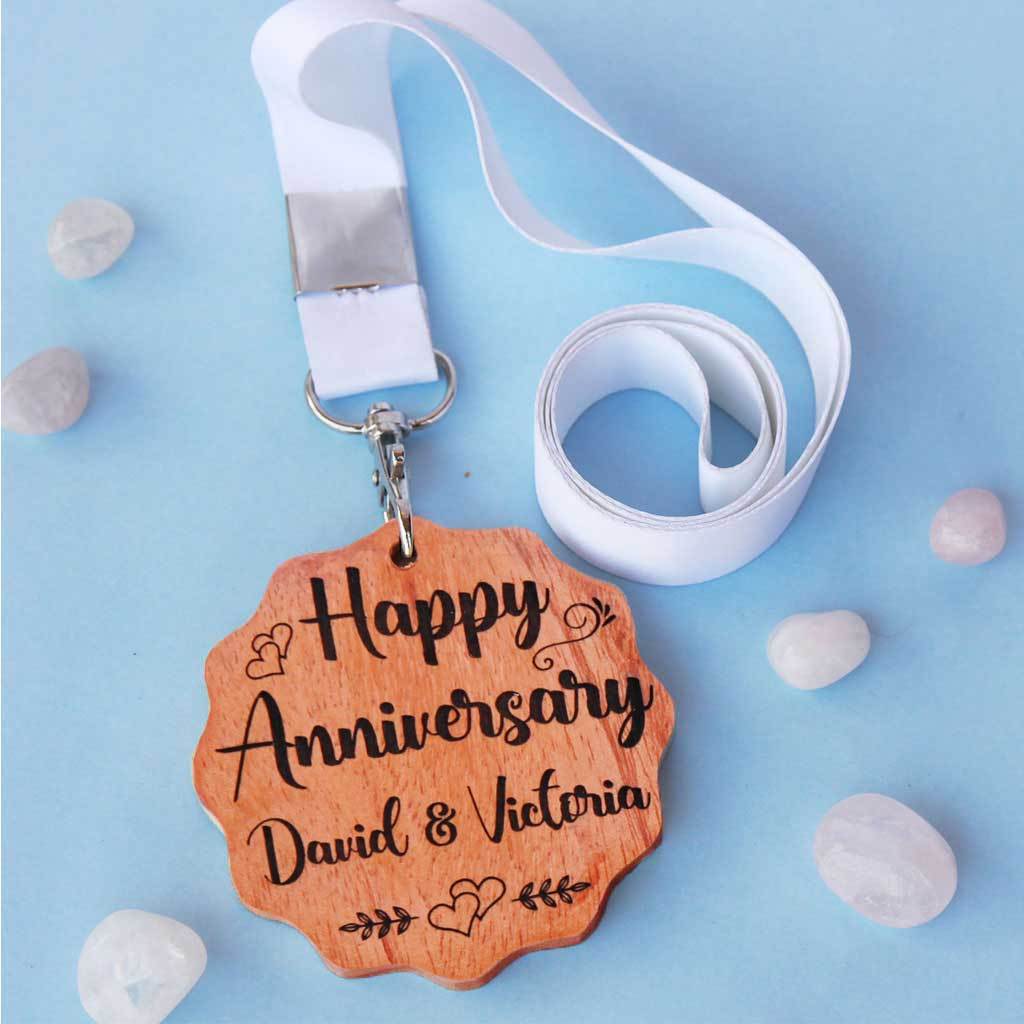 Happy Anniversary Wooden Medal With Names