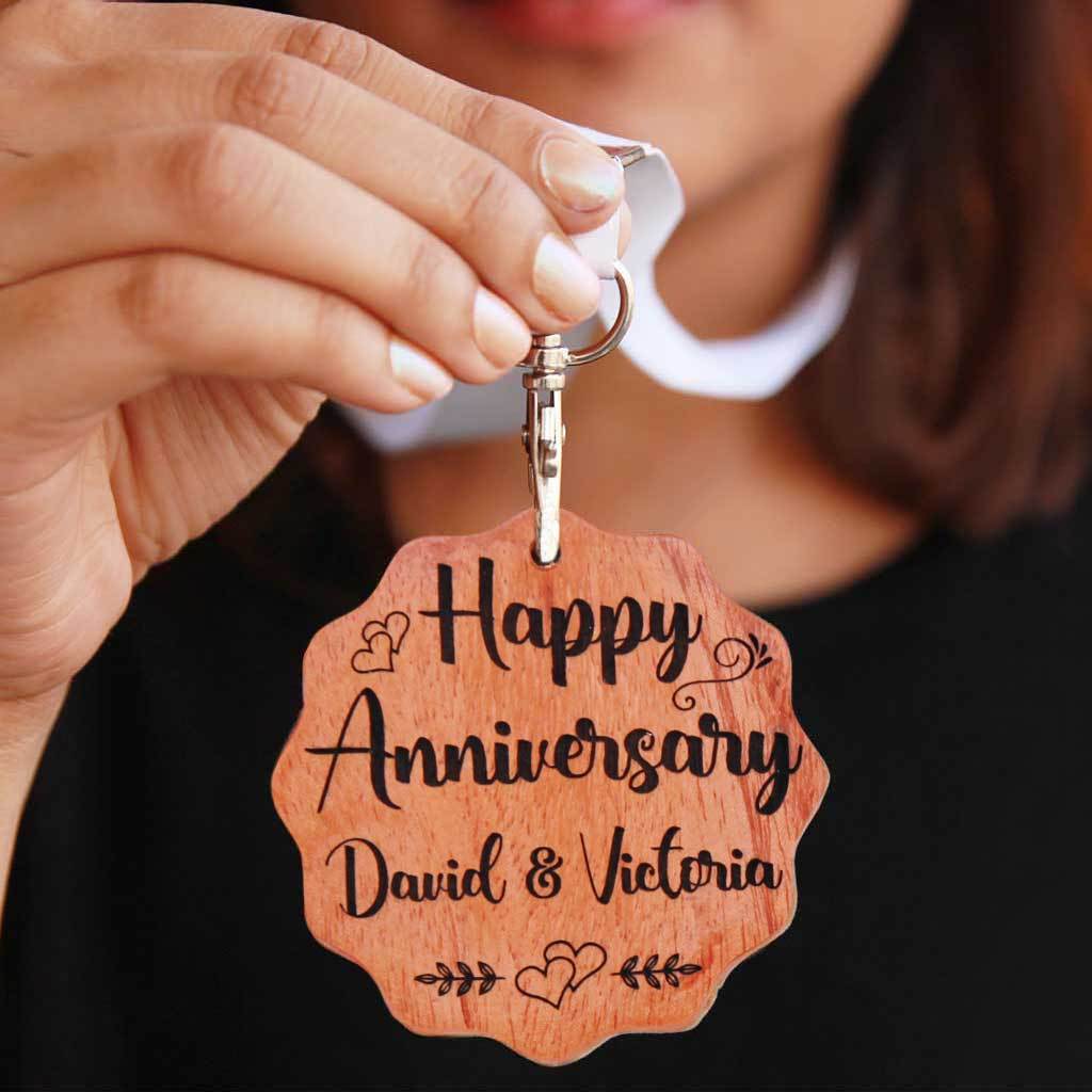 Happy Anniversary Wooden Medal With Names - Image 2