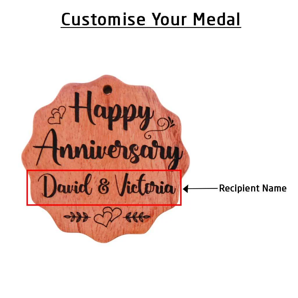 Happy Anniversary Wooden Medal With Names - Image 4
