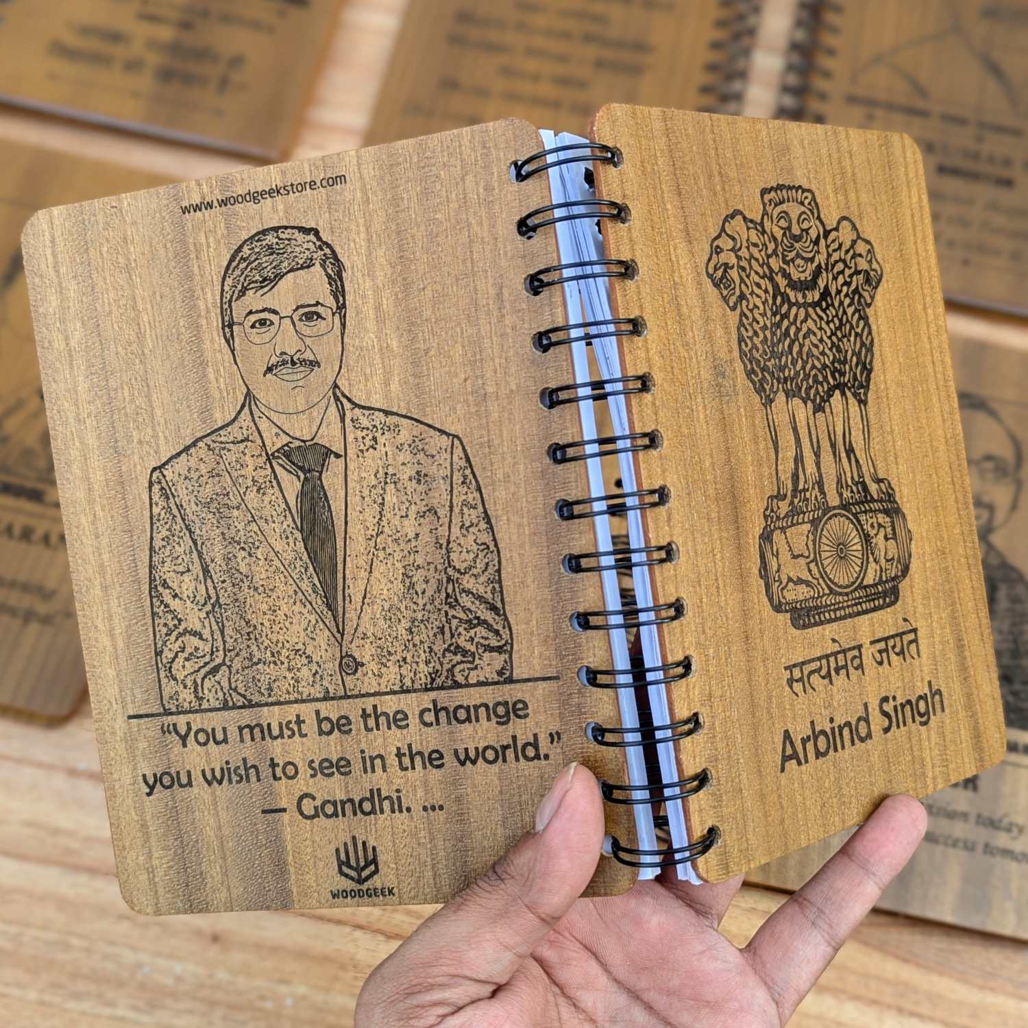 Ashok Stambh Engraved Wood Diary | Ashoka Pillar National Emblem Wood Notebook - Image 16