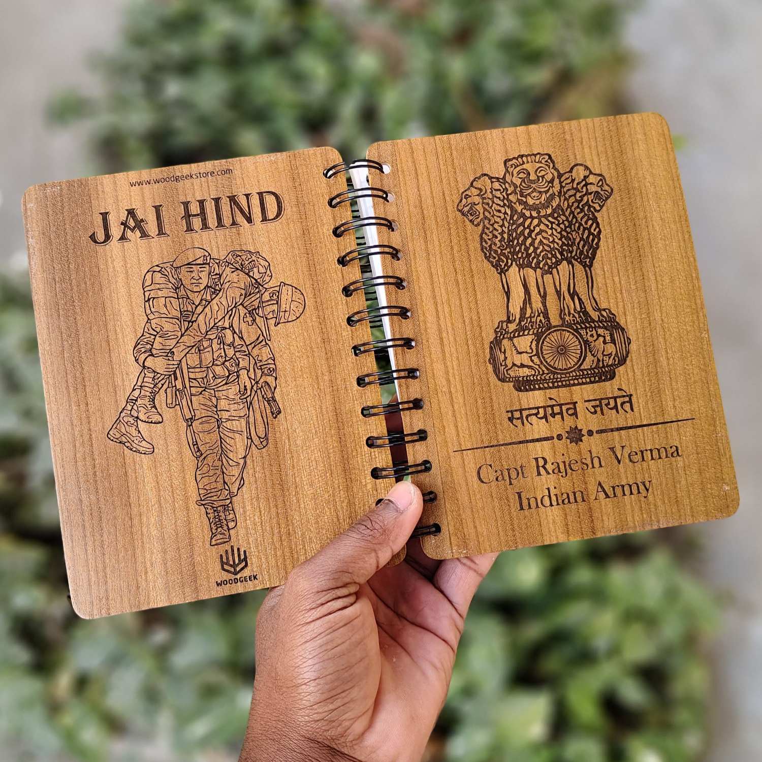 Ashok Stambh Engraved Wood Diary | Ashoka Pillar National Emblem Wood Notebook - Image 2