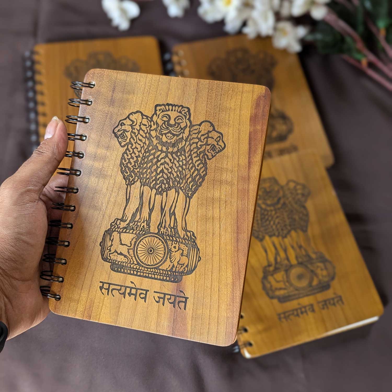 Ashok Stambh Engraved Wood Diary | Ashoka Pillar National Emblem Wood Notebook - Image 21