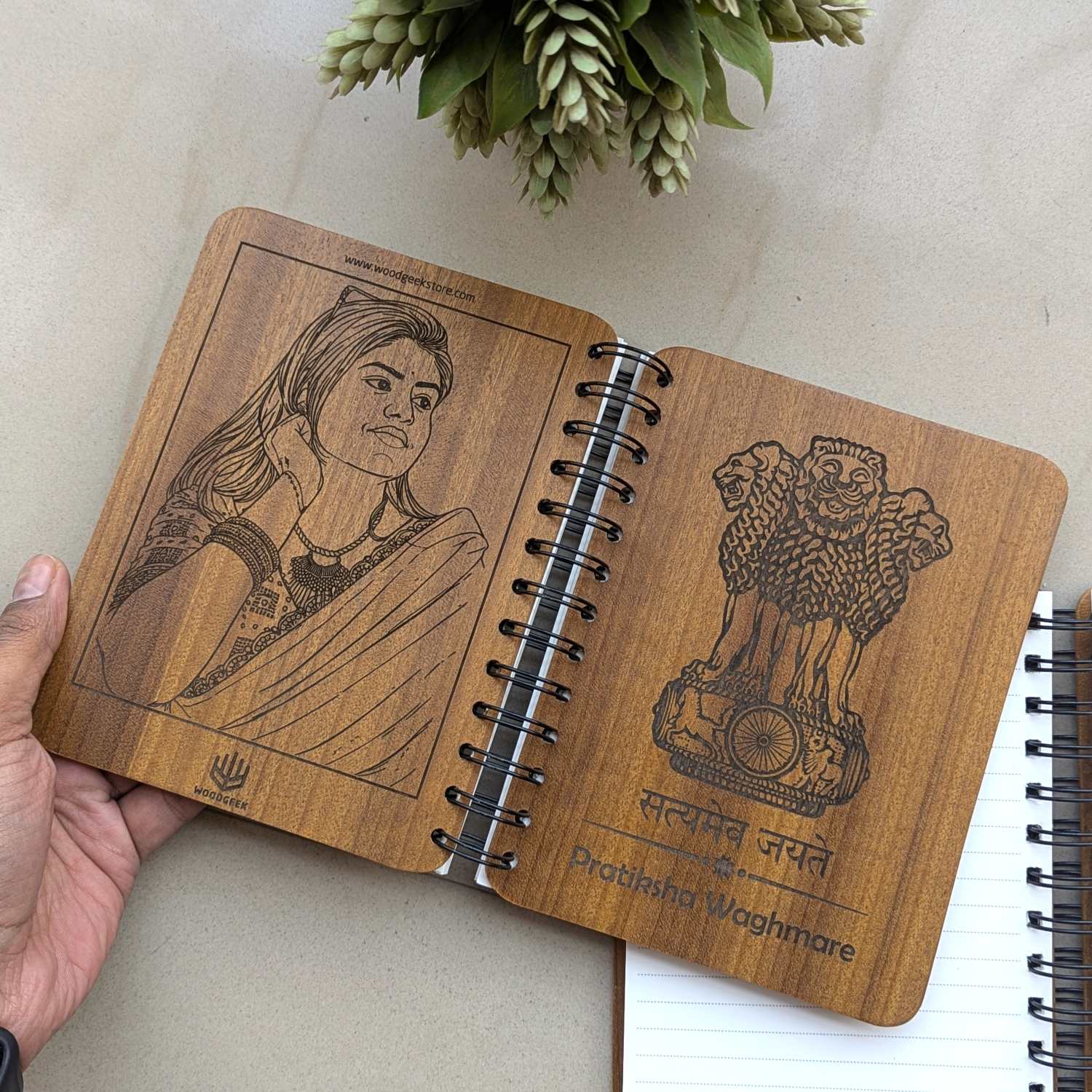 Ashok Stambh Engraved Wood Diary | Ashoka Pillar National Emblem Wood Notebook - Image 6