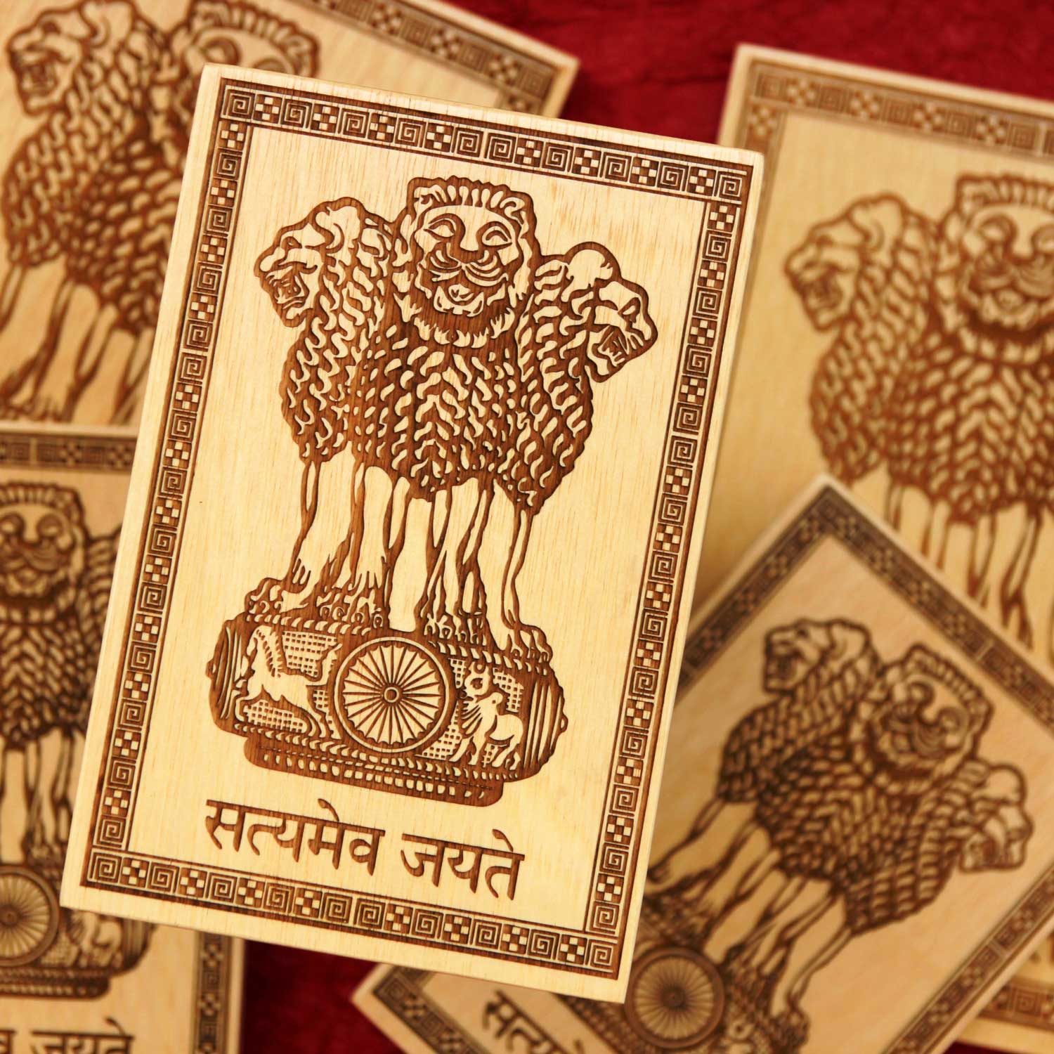 Ashok Stambh Engraved Wood Plaque | Ashoka Pillar National Emblem - Image 4