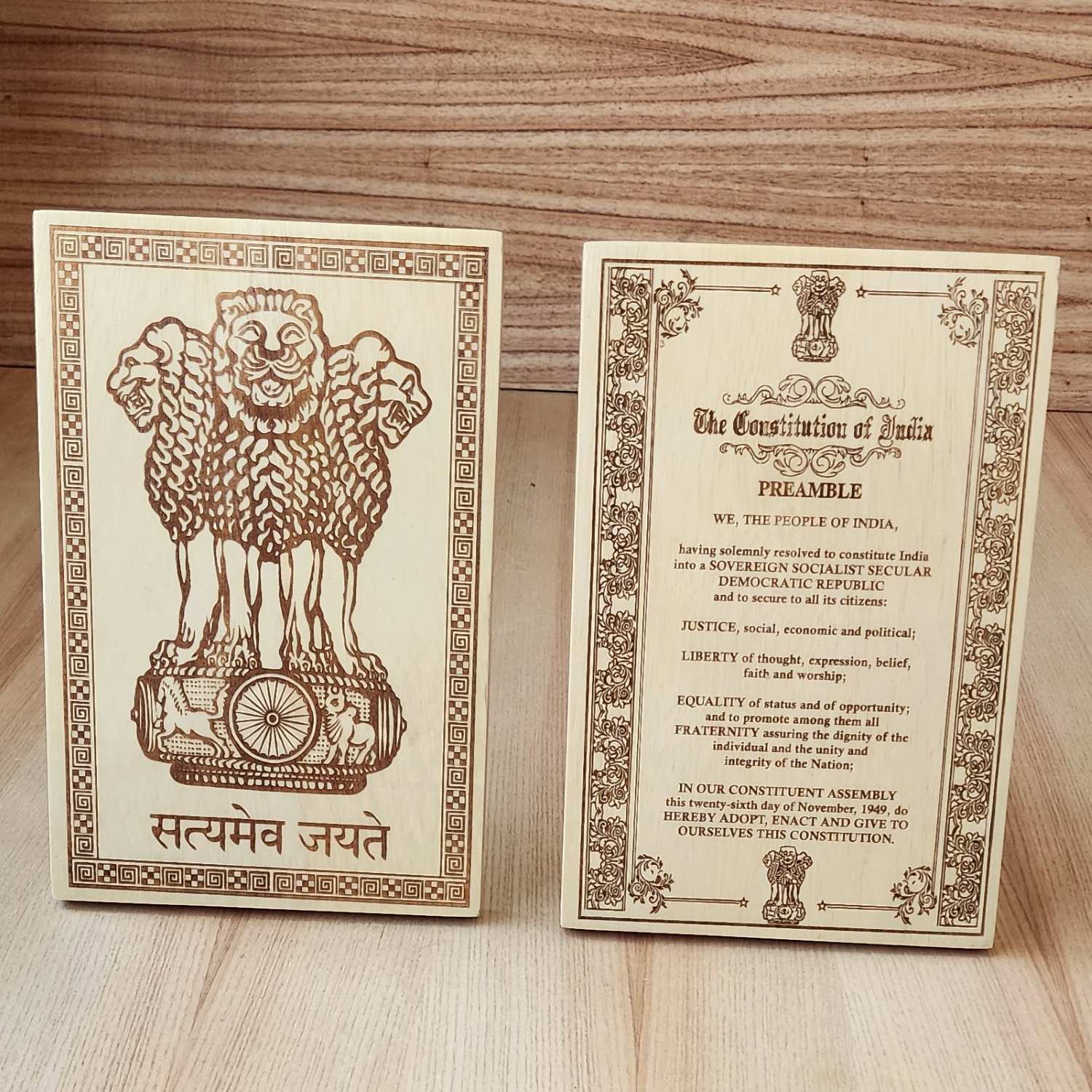 Ashok Stambh Engraved Wood Plaque | Ashoka Pillar National Emblem - Image 5