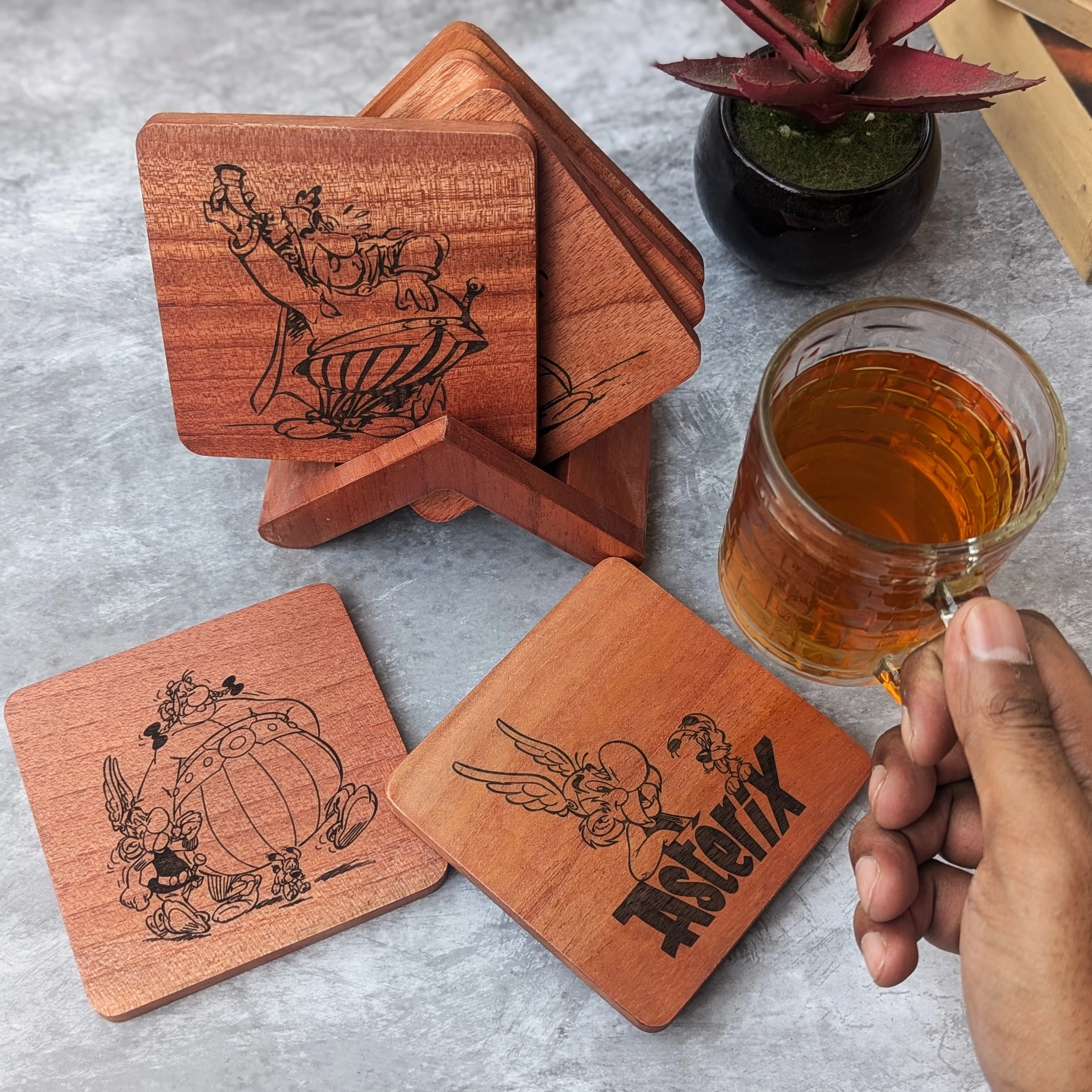 Asterix & Obelix Wooden Coasters Set of 6 | Gift For Asterix Fans - Image 4
