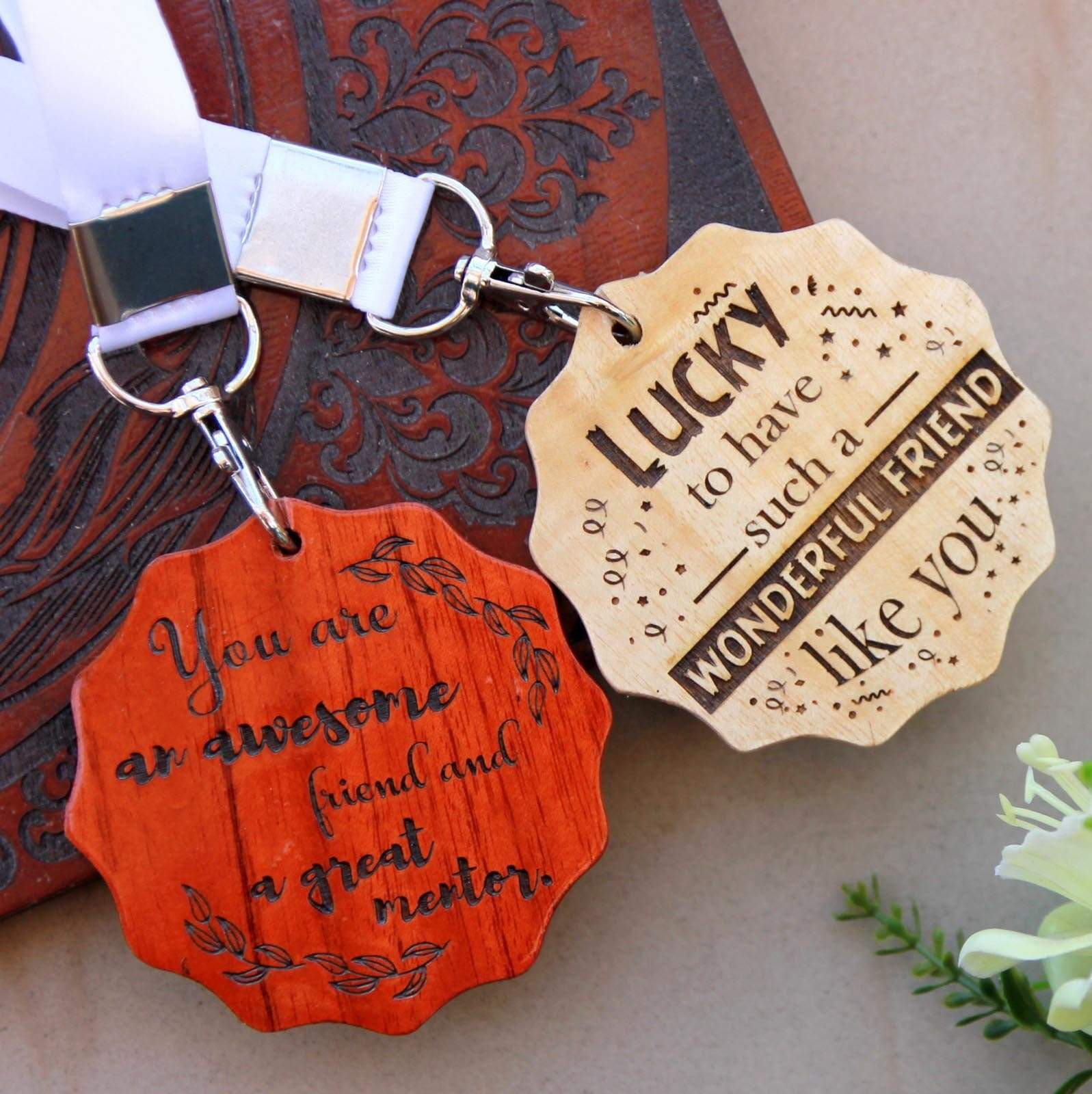 Awesome Friend & Wonderful Friend Wooden Medals - Set Of 2