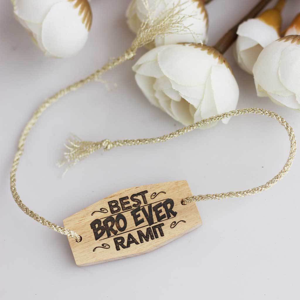 Best Bro Ever - Personalised Wooden Rakhi & Greeting Card - Image 3