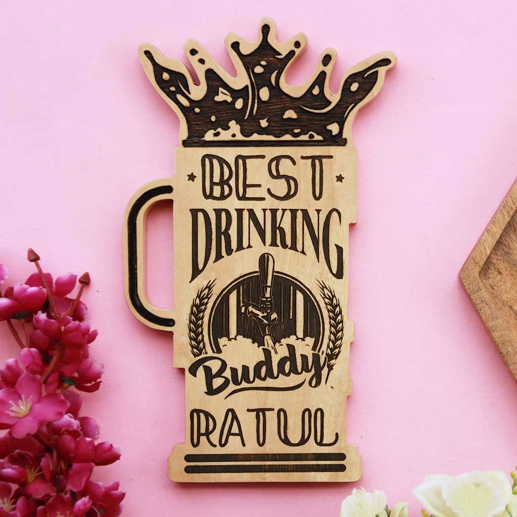 Best Drinking Buddy Personalized Wooden Award Plaque