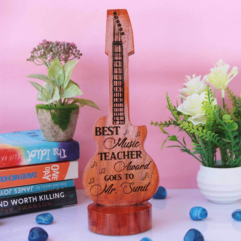 Best Music Teacher - Personalized Wooden Guitar Award
