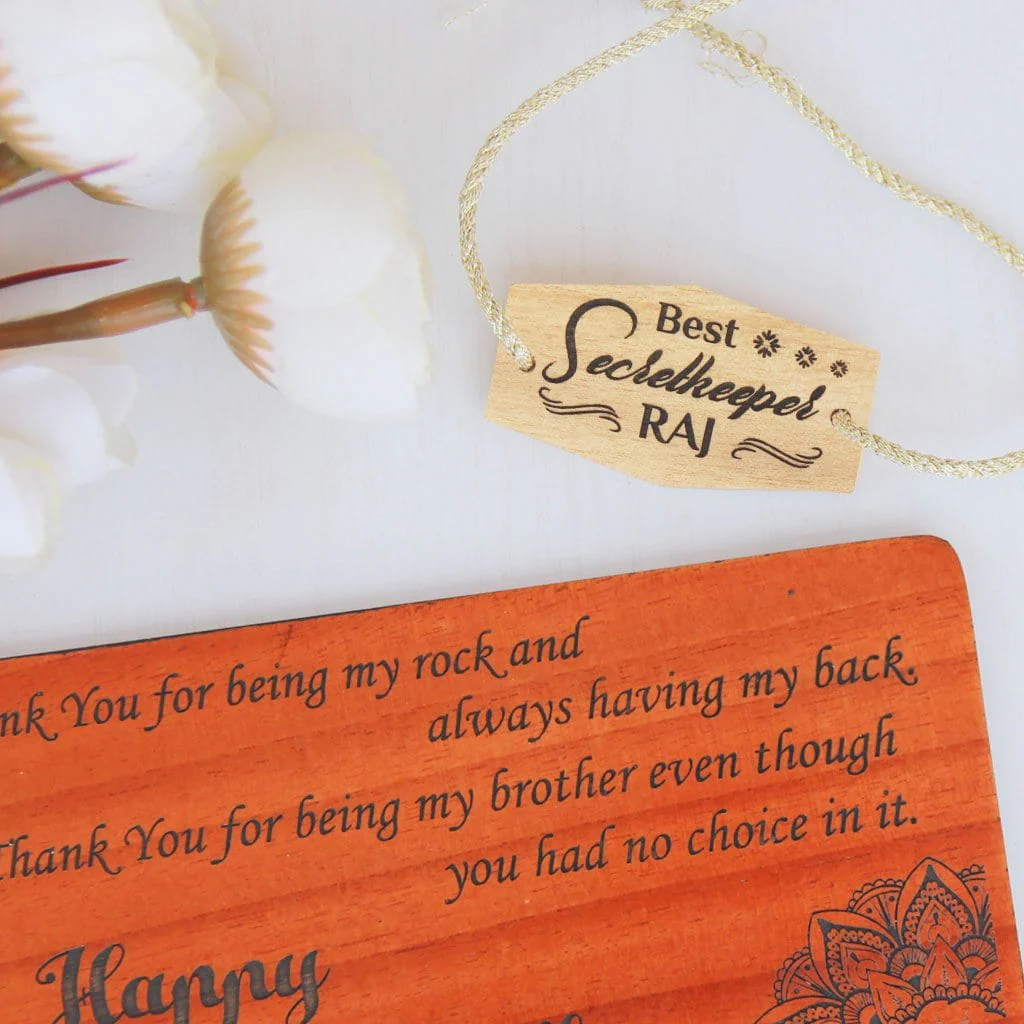 Best Secretkeeper - Personalised Wooden Rakhi & Greeting Card