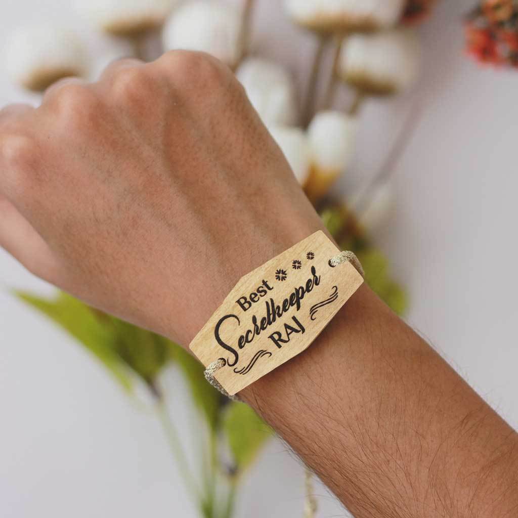 Best Secretkeeper - Personalised Wooden Rakhi & Greeting Card - Image 2