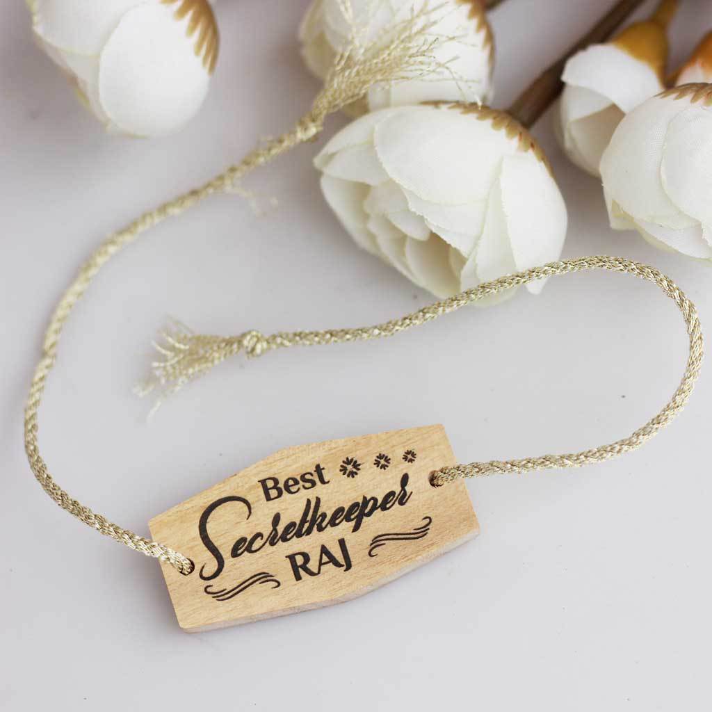 Best Secretkeeper - Personalised Wooden Rakhi & Greeting Card - Image 3