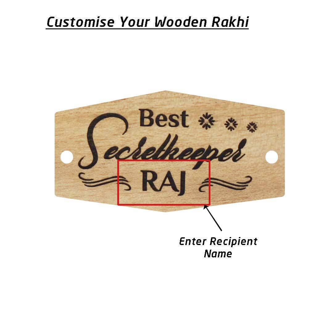 Best Secretkeeper - Personalised Wooden Rakhi & Greeting Card - Image 5