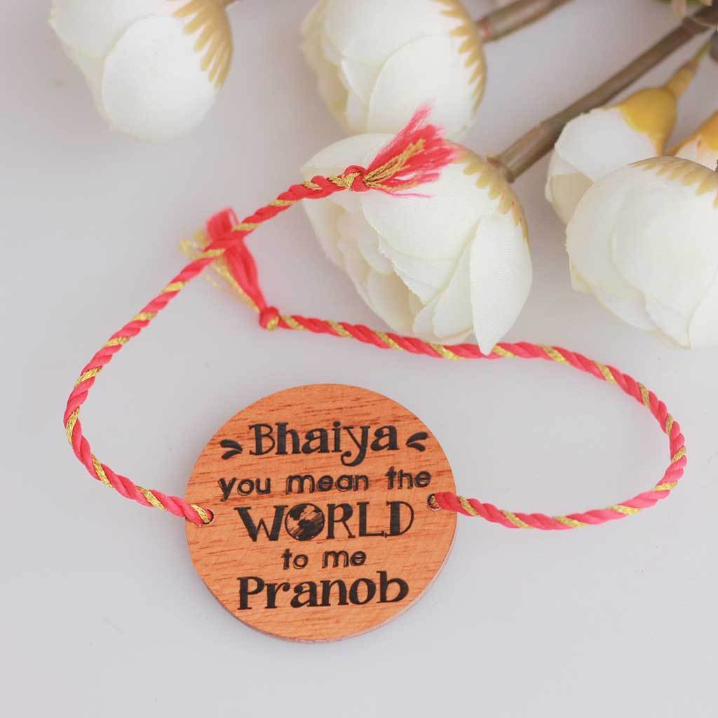 Bhaiya You Mean The World To Me - Personalised Wooden Rakhi & Greeting Card - Image 3