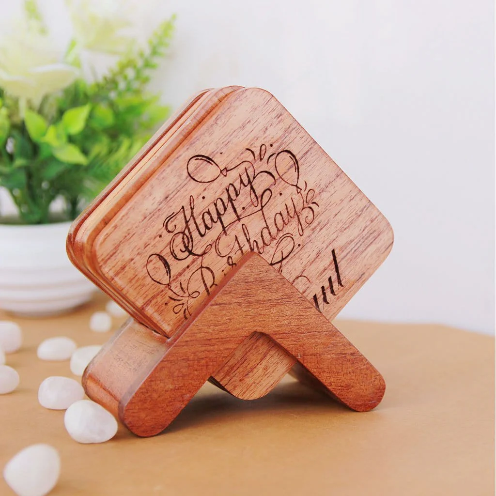 Happy Birthday Wooden Coaster Set With Holder - Image 3