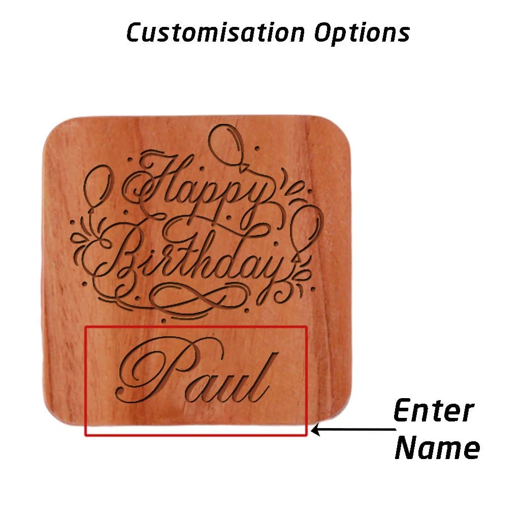Happy Birthday Wooden Coaster Set With Holder - Image 6
