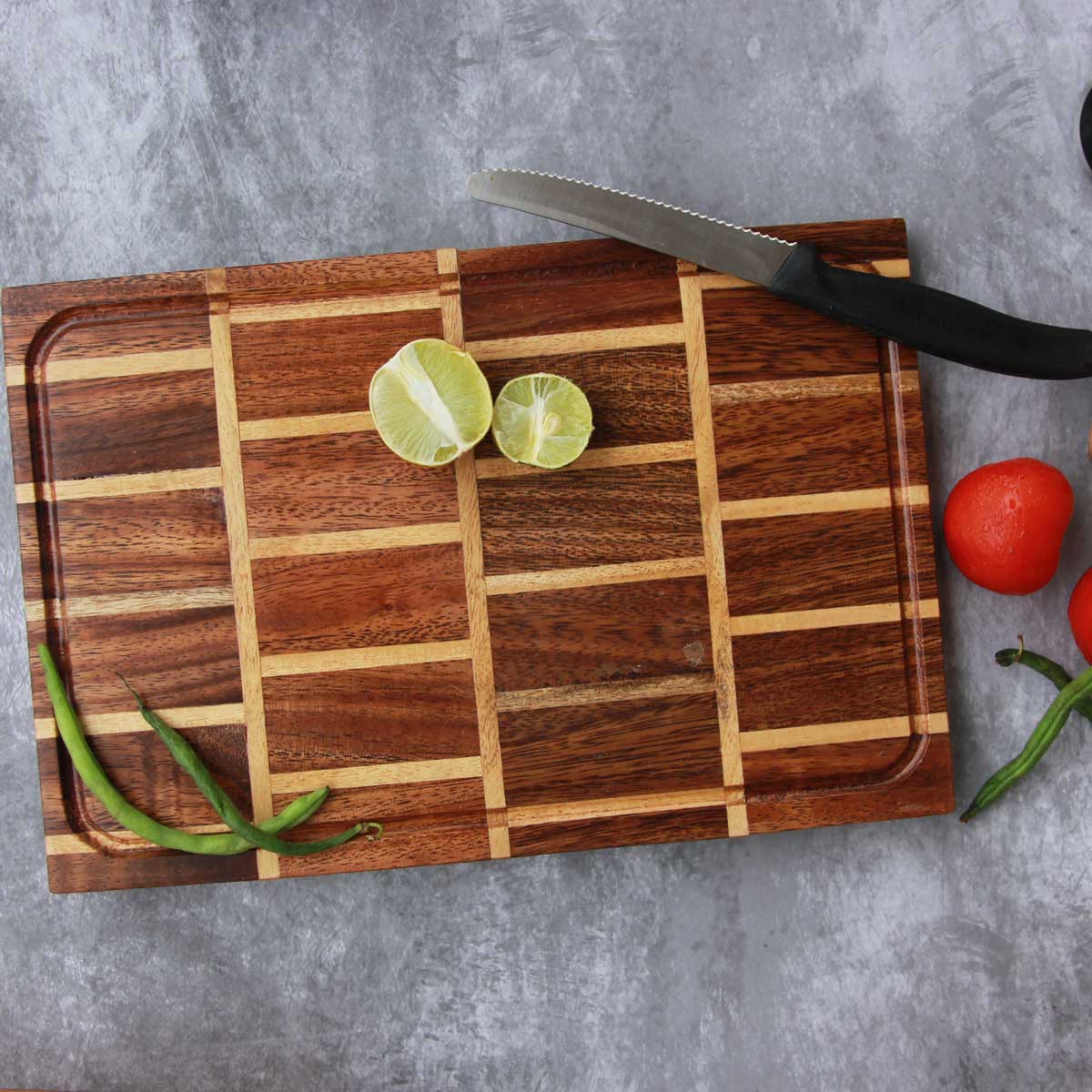 Brick Design Wood Tray & Chopping Board: Set of 2 | Anniversary Gift Set - Image 3