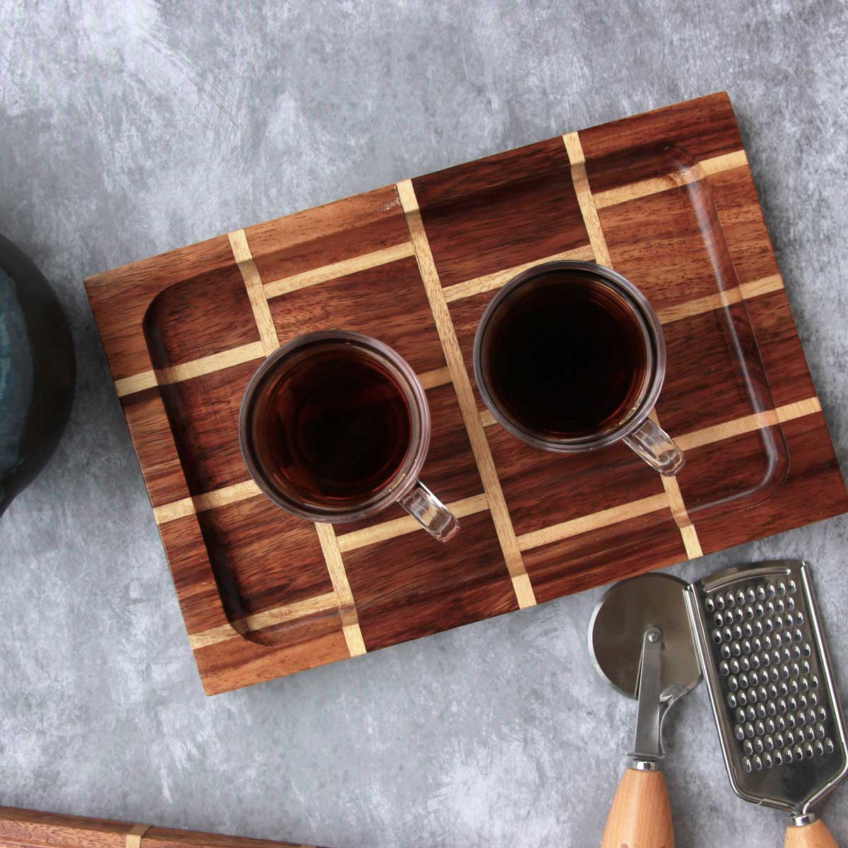 Brick Design Wood Tray & Chopping Board: Set of 2 | Anniversary Gift Set - Image 4