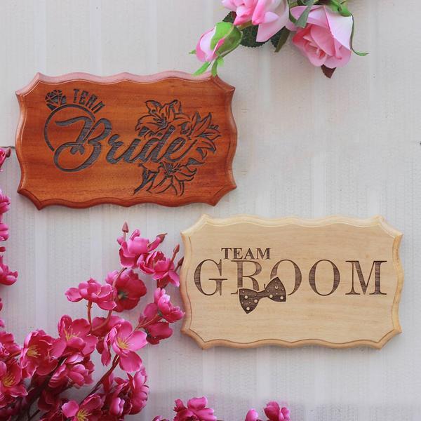Bride & Groom / Team Bride & Team Groom Wooden Wedding Sign - Image 2