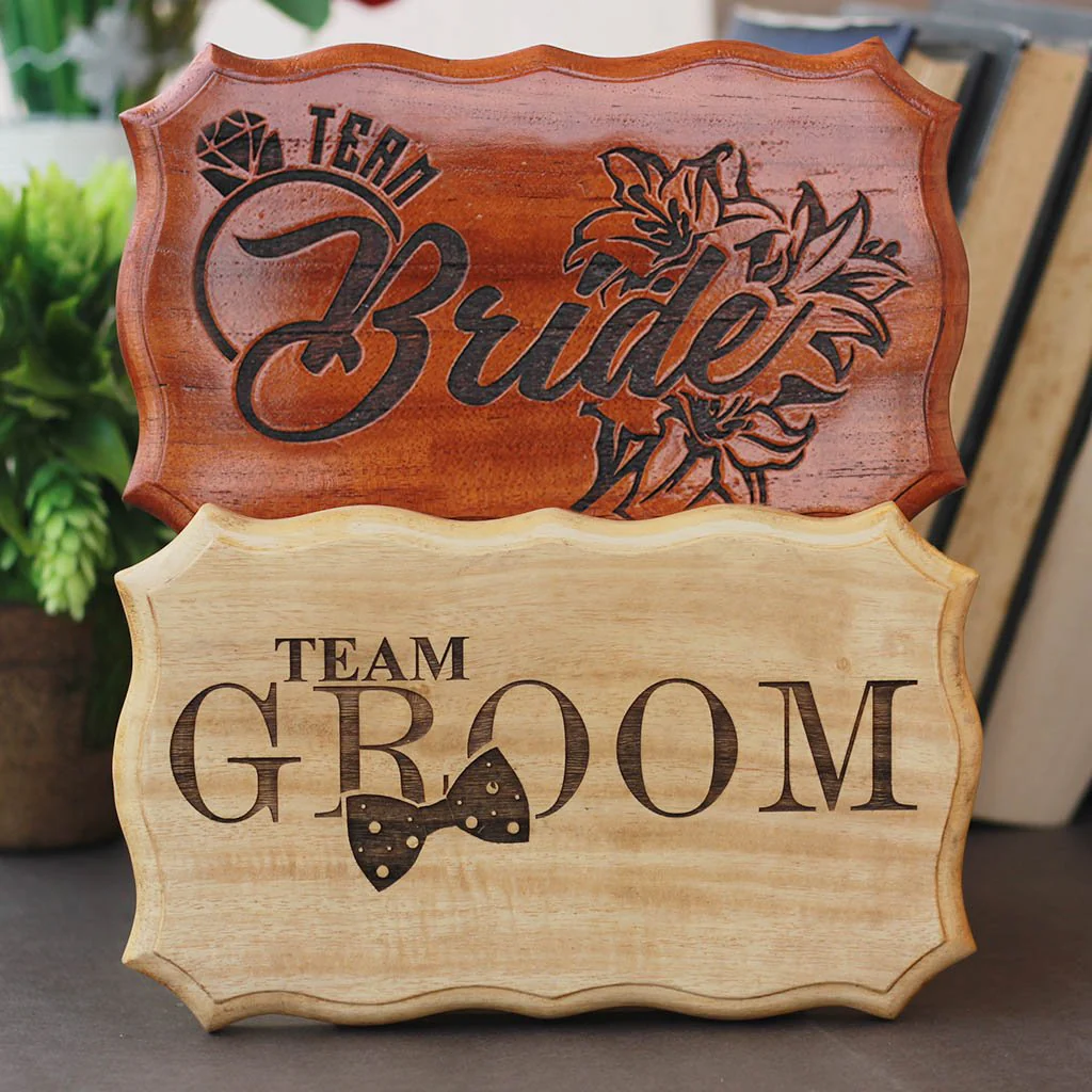 Bride & Groom / Team Bride & Team Groom Wooden Wedding Sign - Image 4