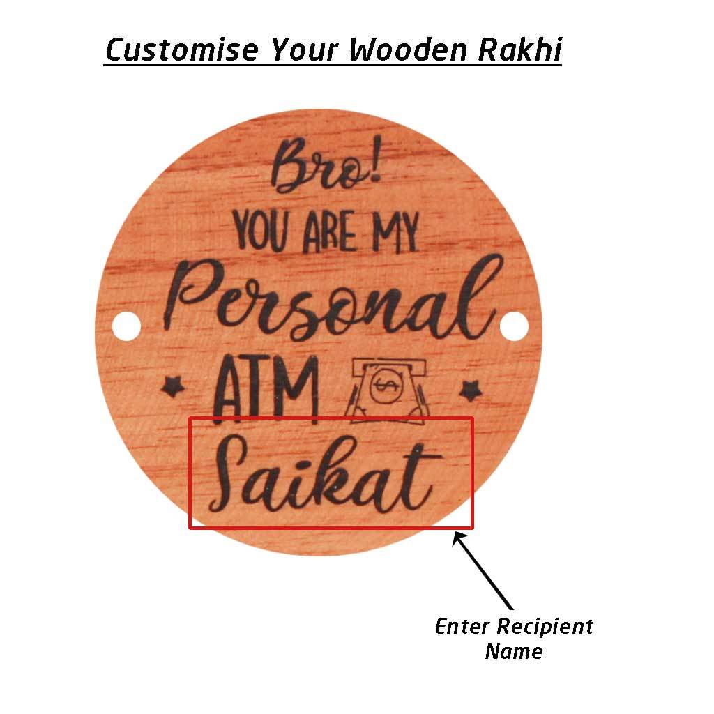 Bro You Are My Personal ATM - Personalised Wooden Rakhi & Greeting Card - Image 5