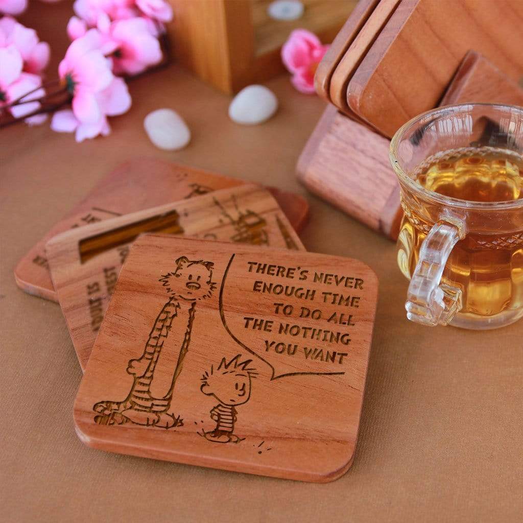 Calvin and Hobbes - Wooden Coaster Set With Holder - Image 3