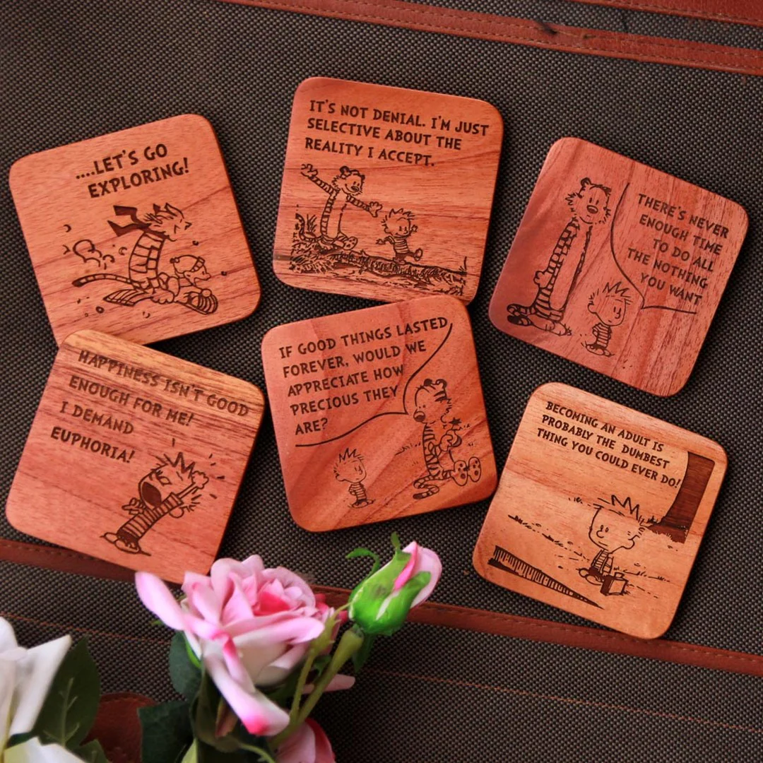 Calvin and Hobbes - Wooden Coaster Set With Holder - Image 6