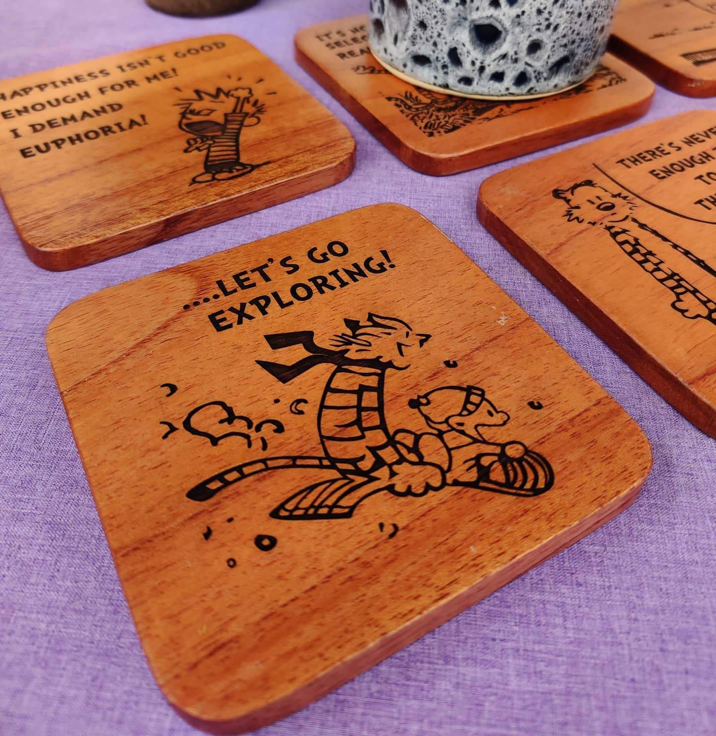 Calvin and Hobbes - Wooden Coaster Set With Holder - Image 7