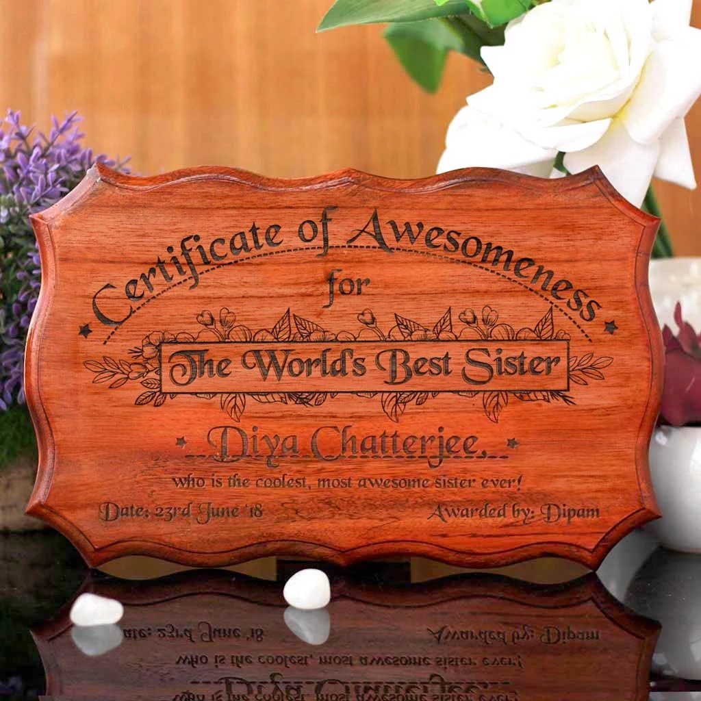 Wooden Certificate of Awesomeness for World's Best Sister - Image 3