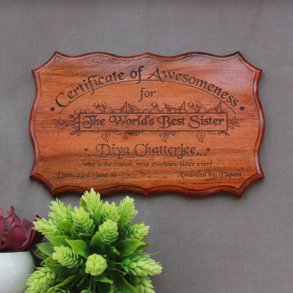 Wooden Certificate of Awesomeness for World's Best Sister - Image 4