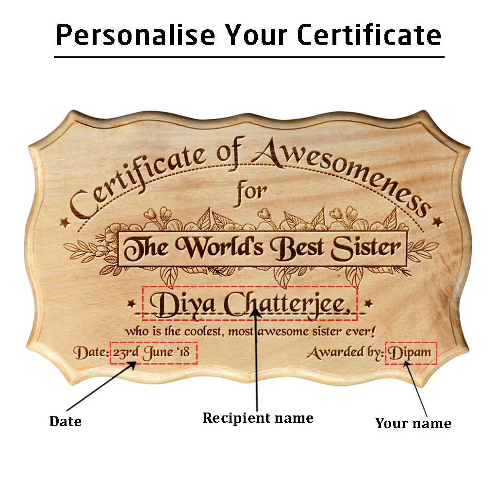 Wooden Certificate of Awesomeness for World's Best Sister - Image 5