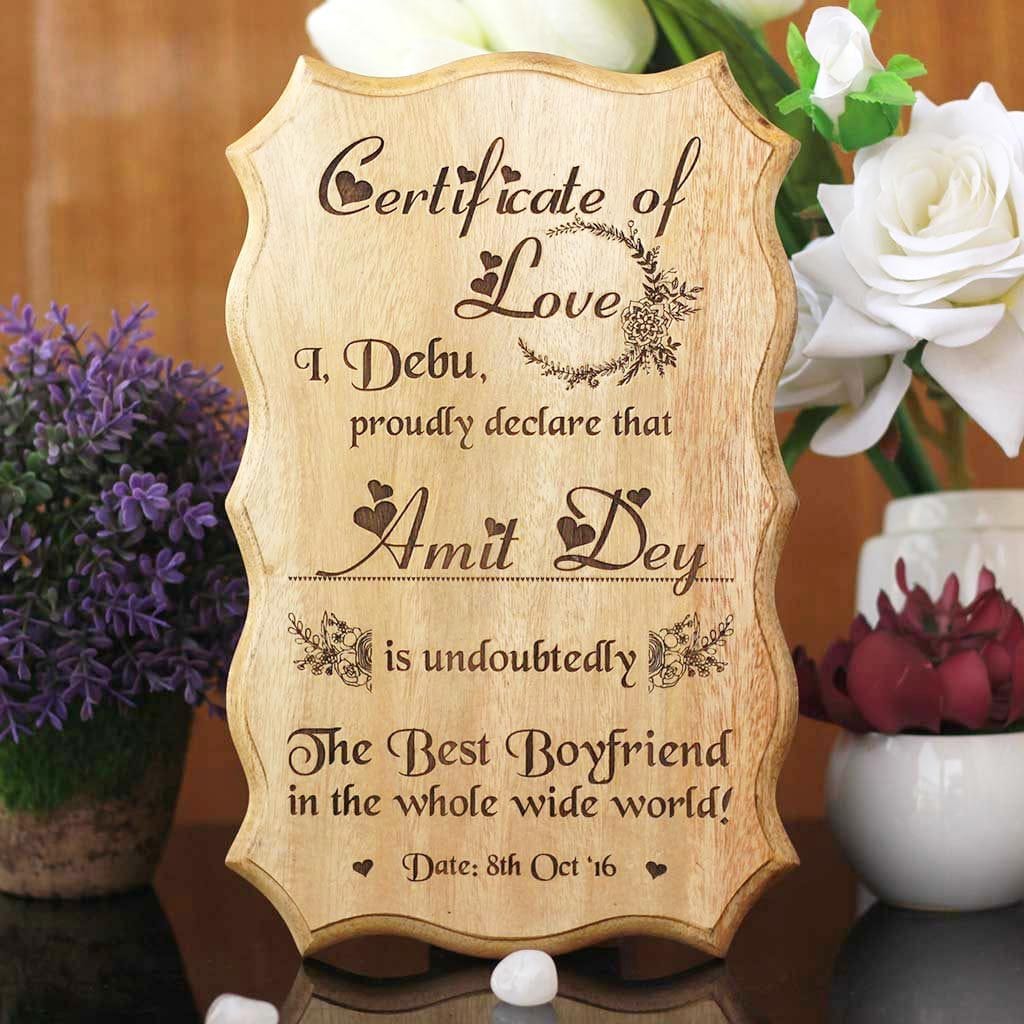 Wooden Certificate of Love for The Best Boyfriend
