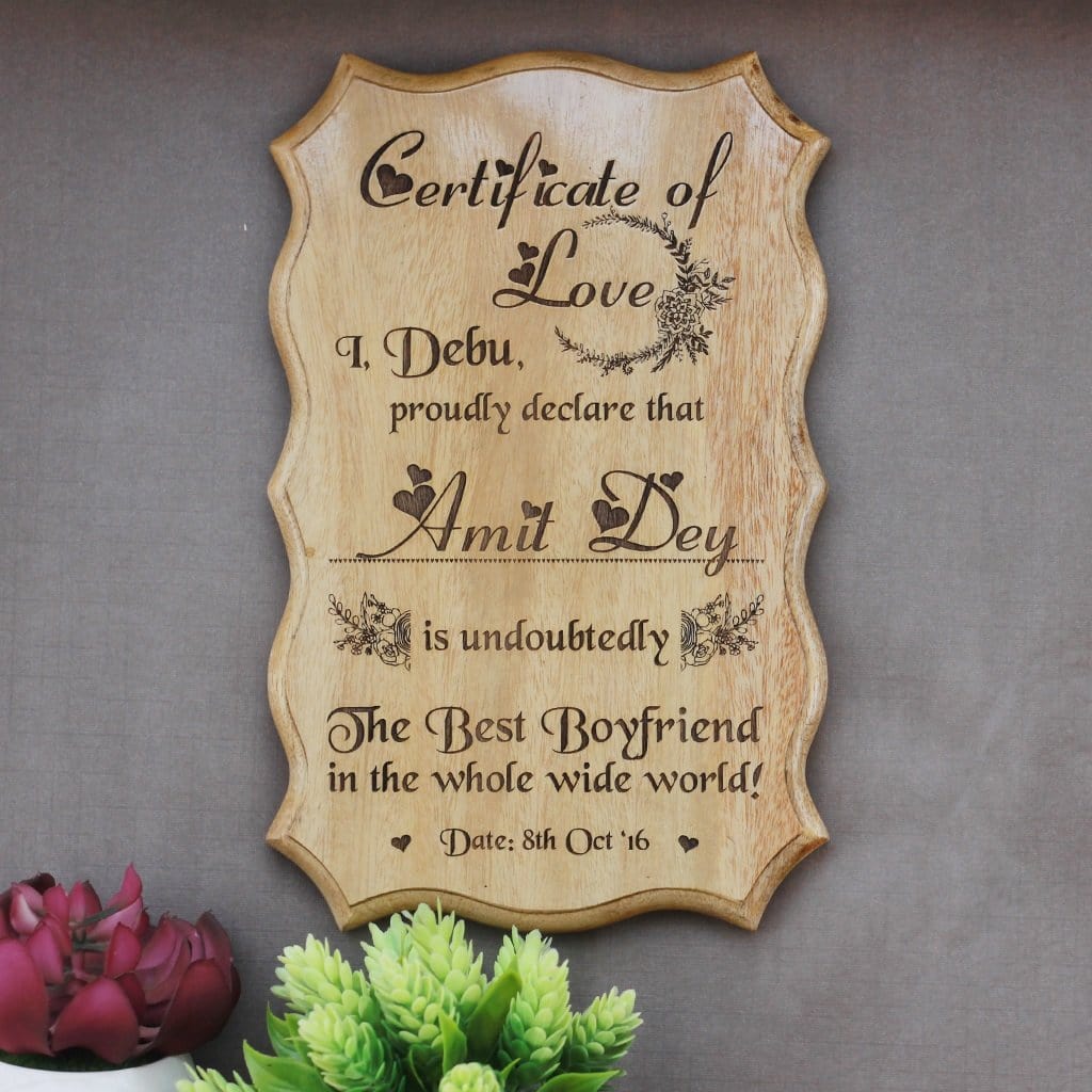 Wooden Certificate of Love for The Best Boyfriend - Image 2