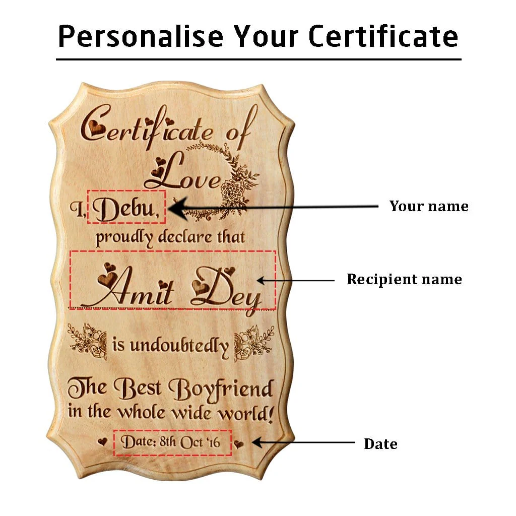 Wooden Certificate of Love for The Best Boyfriend - Image 3