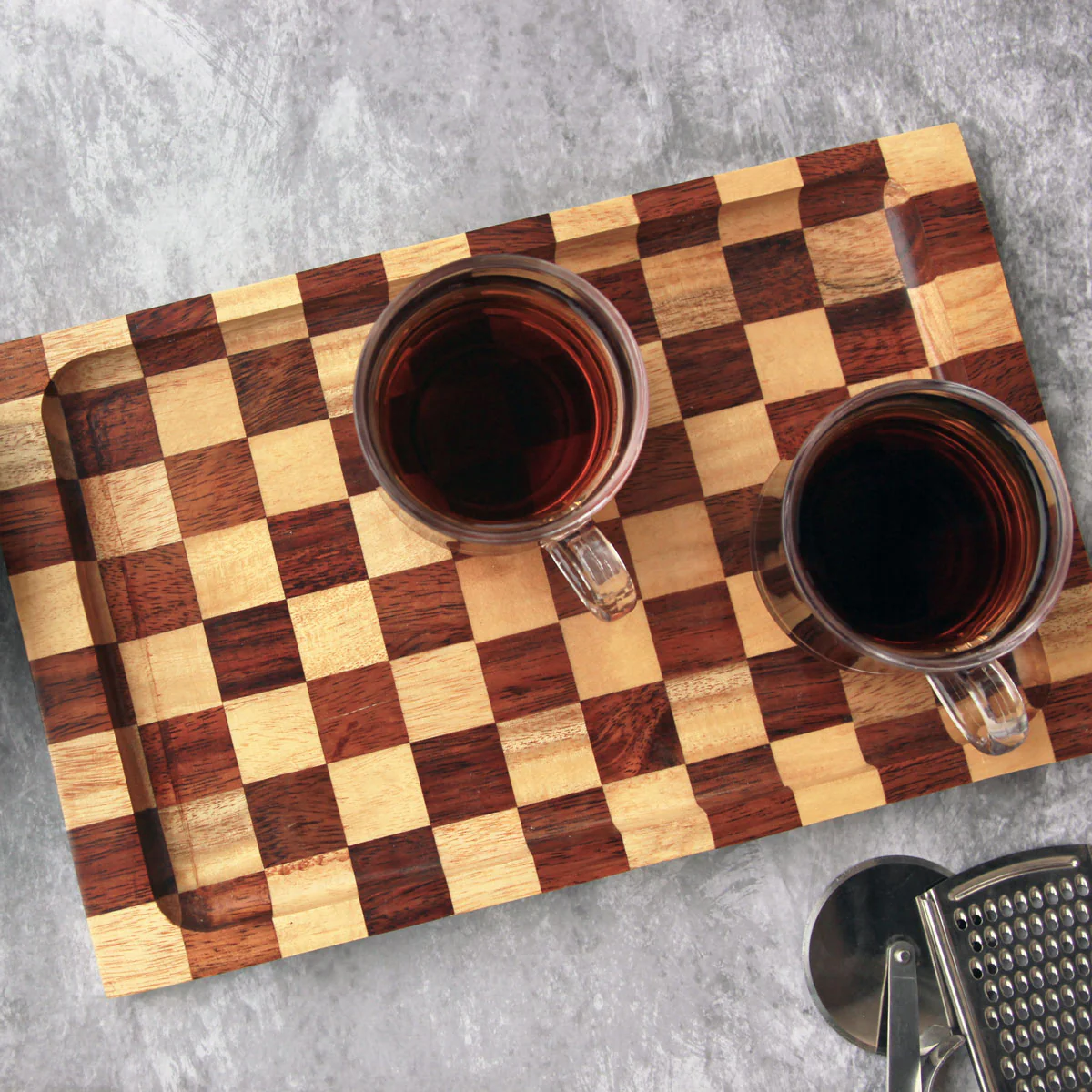 Chessboard Design Wood Tray & Chopping Board: Set of 2 | Birthday Gift Set - Image 3