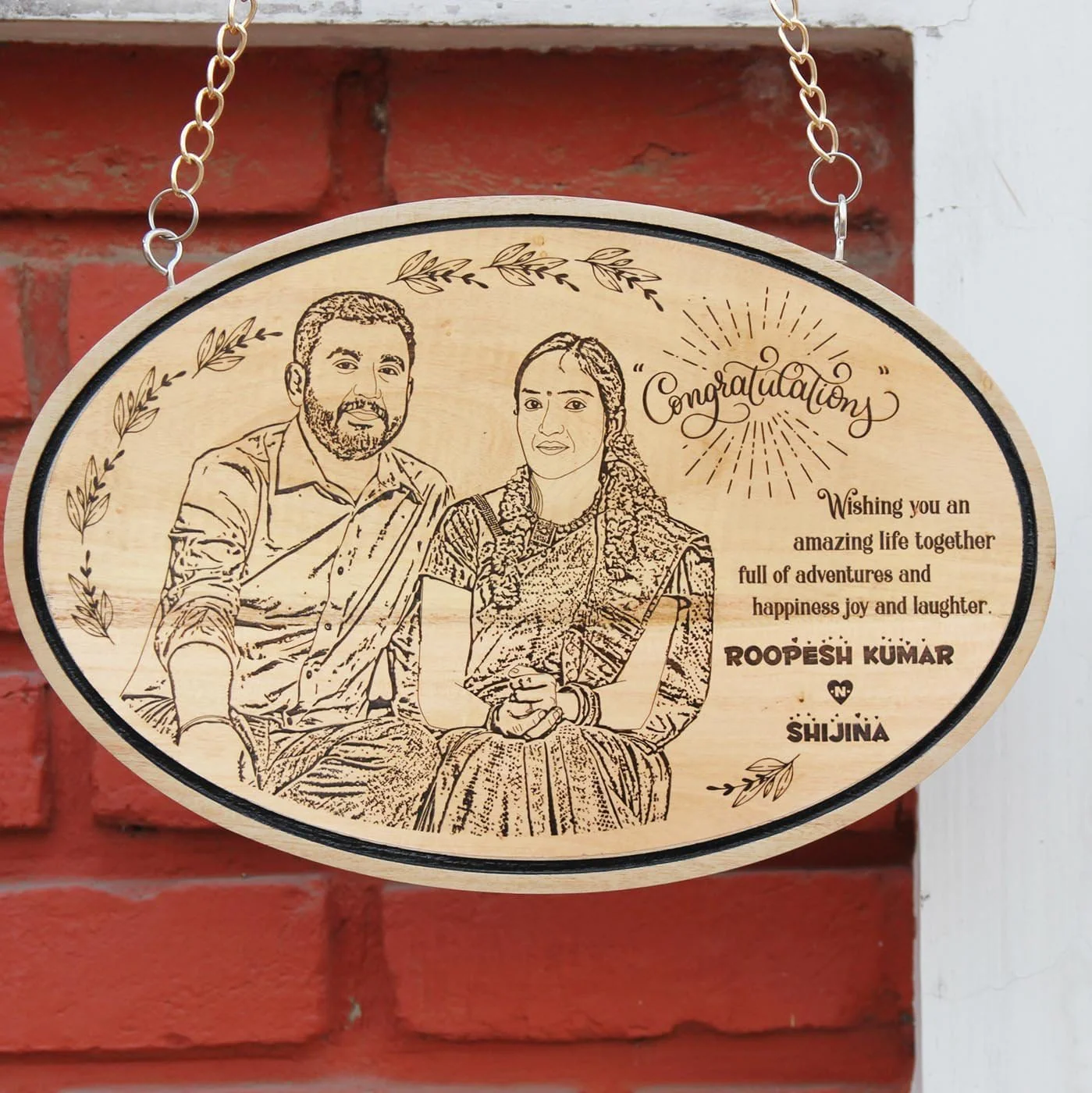 Congratulations On Your Wedding - Photo Engraved Hanging Wooden Sign