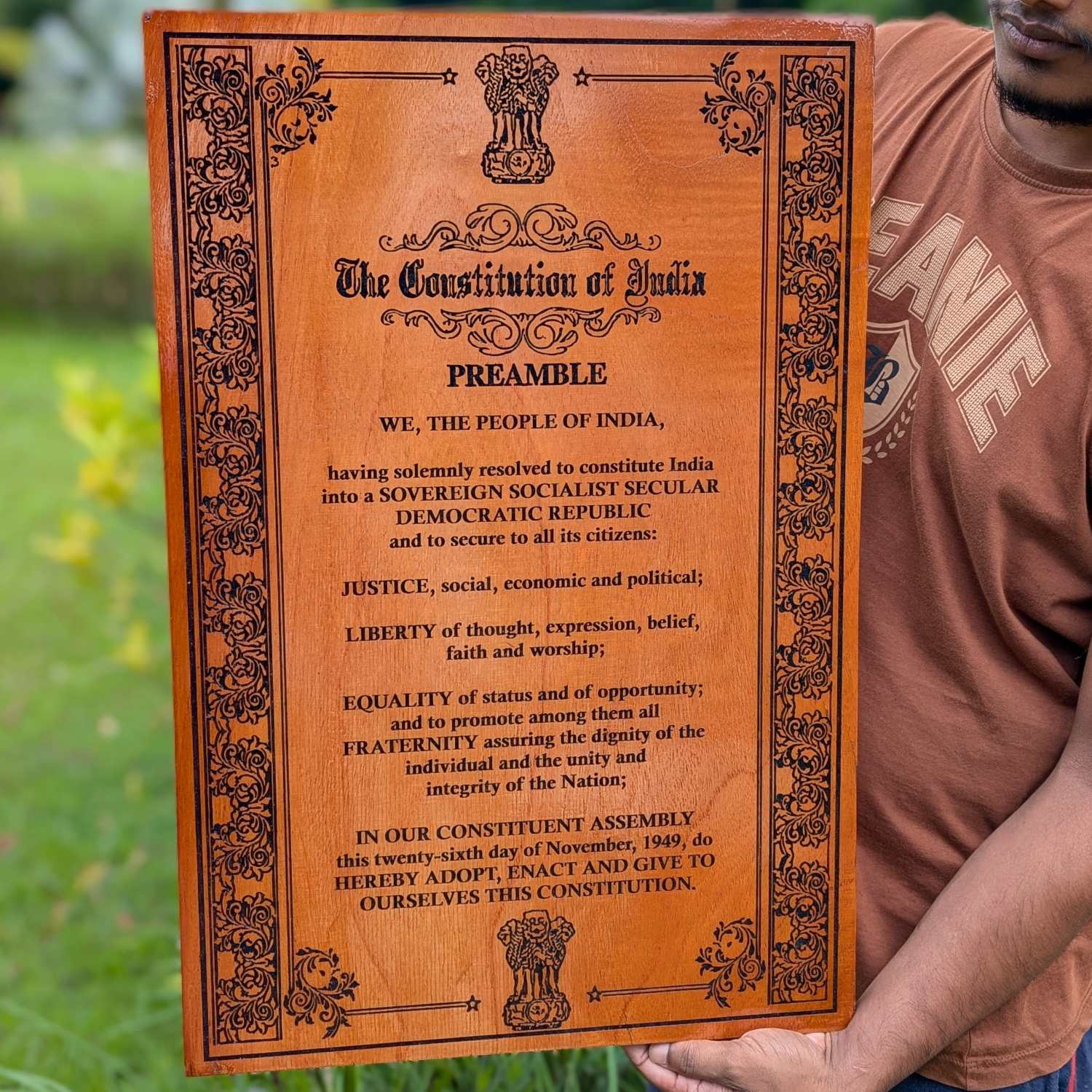 Constitution Of India Engraved In Wood | Patriotic Gift For Politicians - Image 13