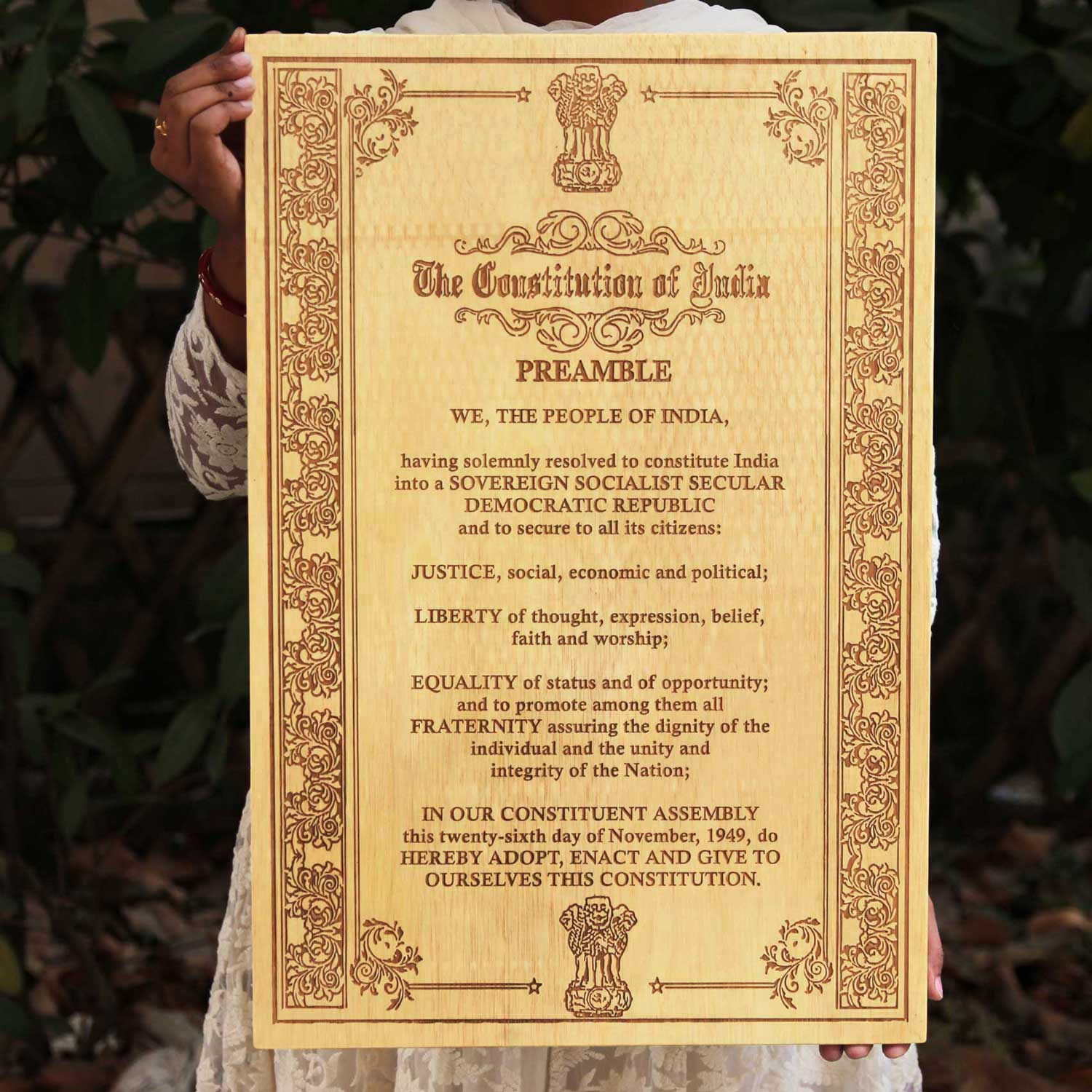 Constitution Of India Engraved In Wood | Patriotic Gift For Politicians - Image 2