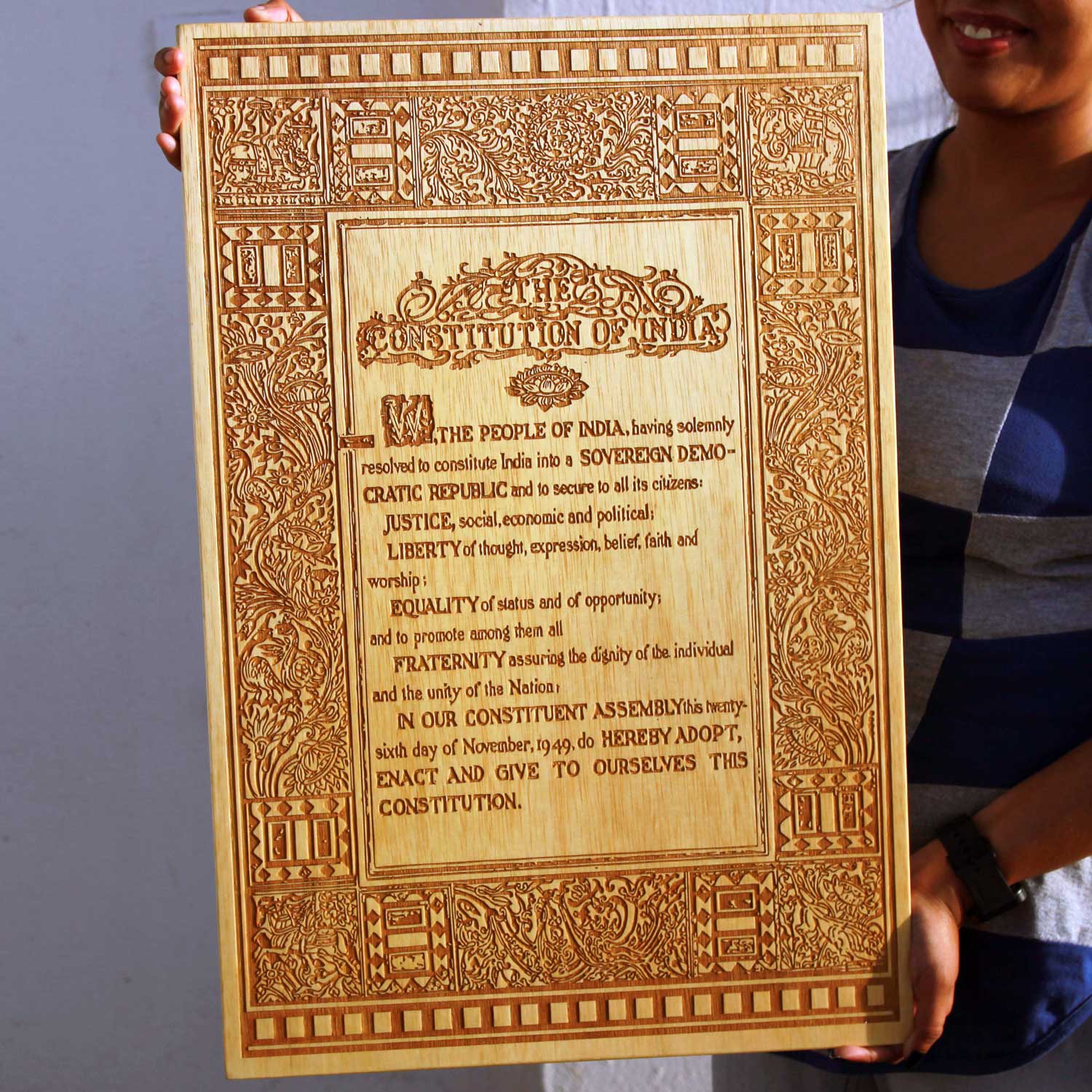 Constitution Of India Engraved In Wood | Patriotic Gift For Politicians - Image 6