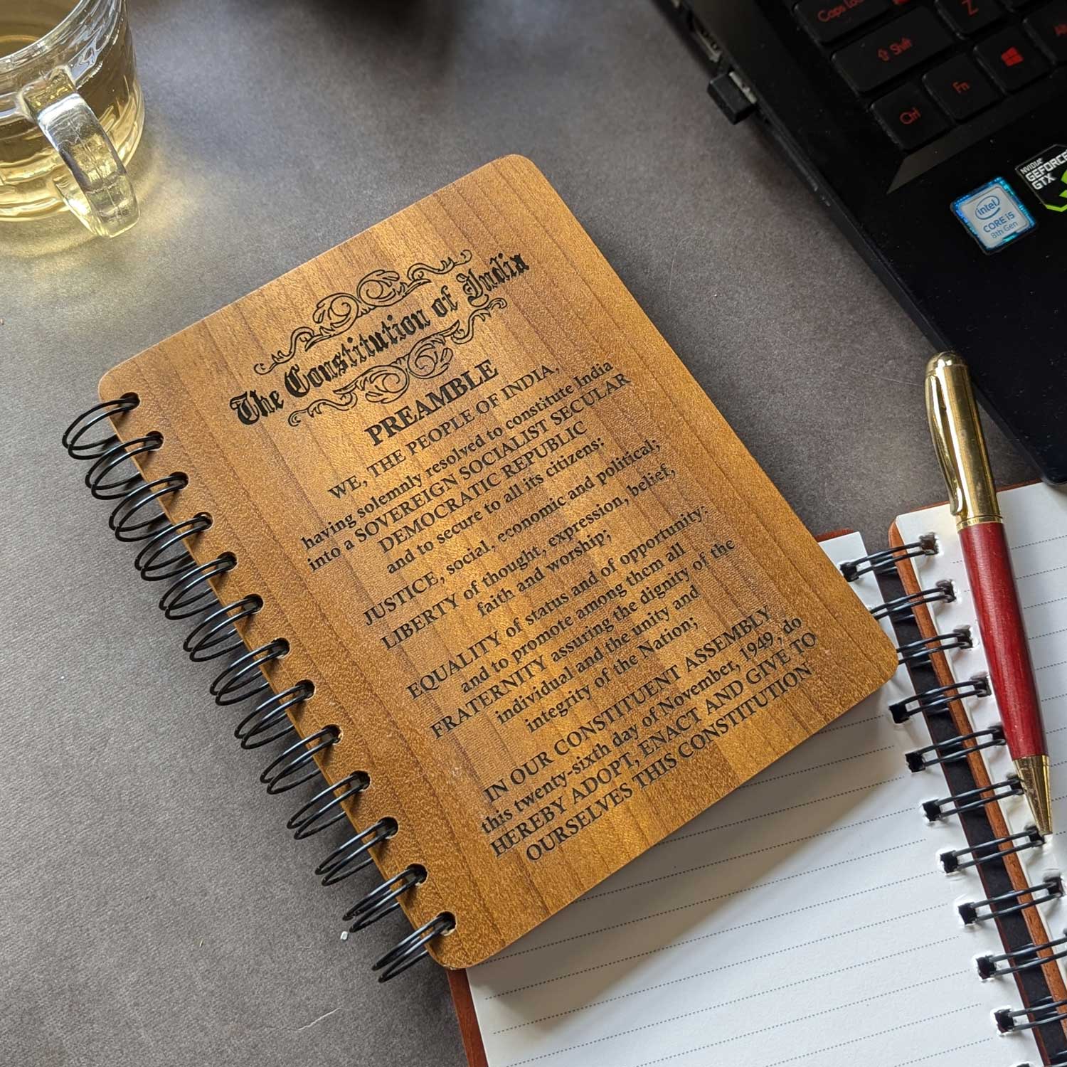 Constitution Of India Engraved Wood Diary | Preamble Wood Notebook - Image 2
