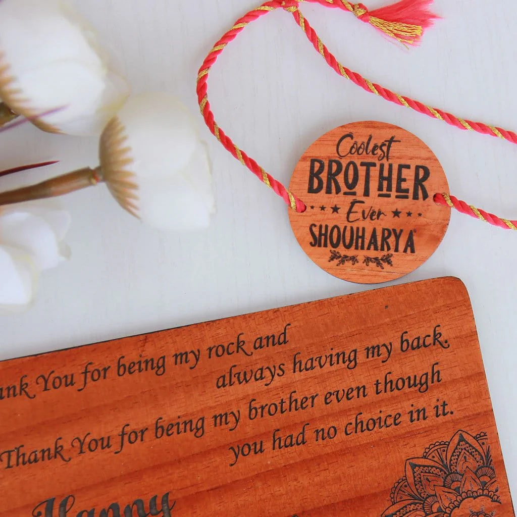 Coolest Brother Ever Personalised Wooden Rakhi & Greeting Card
