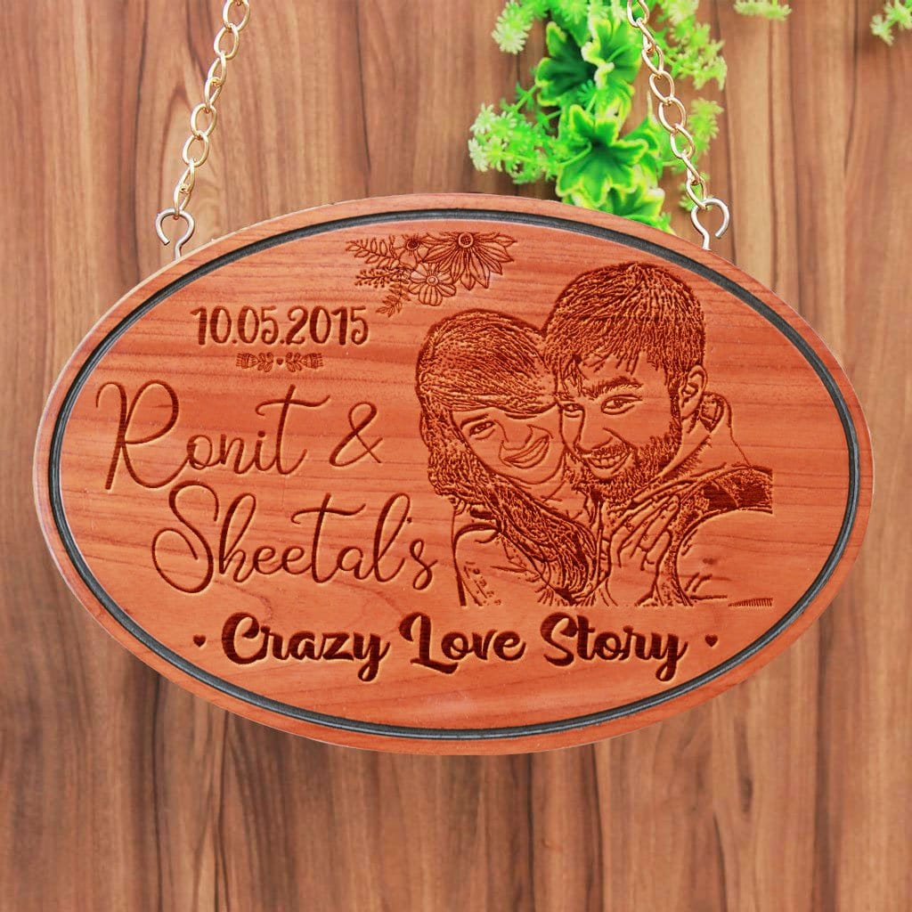 Crazy Love Story - Anniversary Hanging Wooden Sign - Image 2